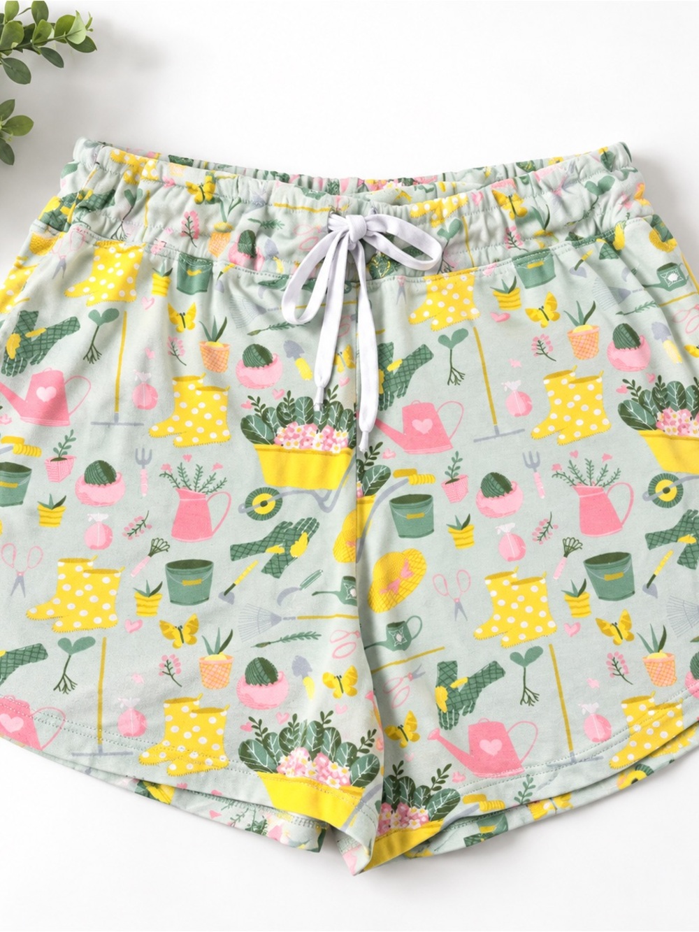 Amanda Blu Gardening Print Pajama Shorts Large Floral Yellow Pink Green